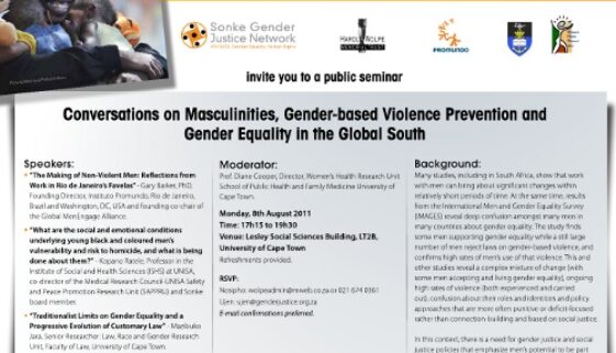 Invitation to Public Seminar on Masculinities, GBV Prevention and Gender Equality