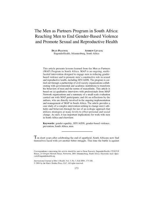 The Men as Partners Program in South Africa: Reaching Men to End Gender-Based Violence and Promote Sexual and Reproductive Health