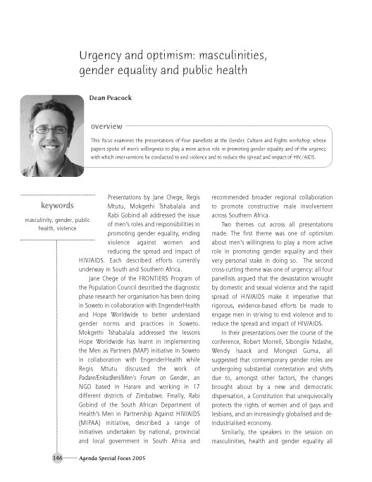 Urgency and optimism: masculinities, gender equality and public health