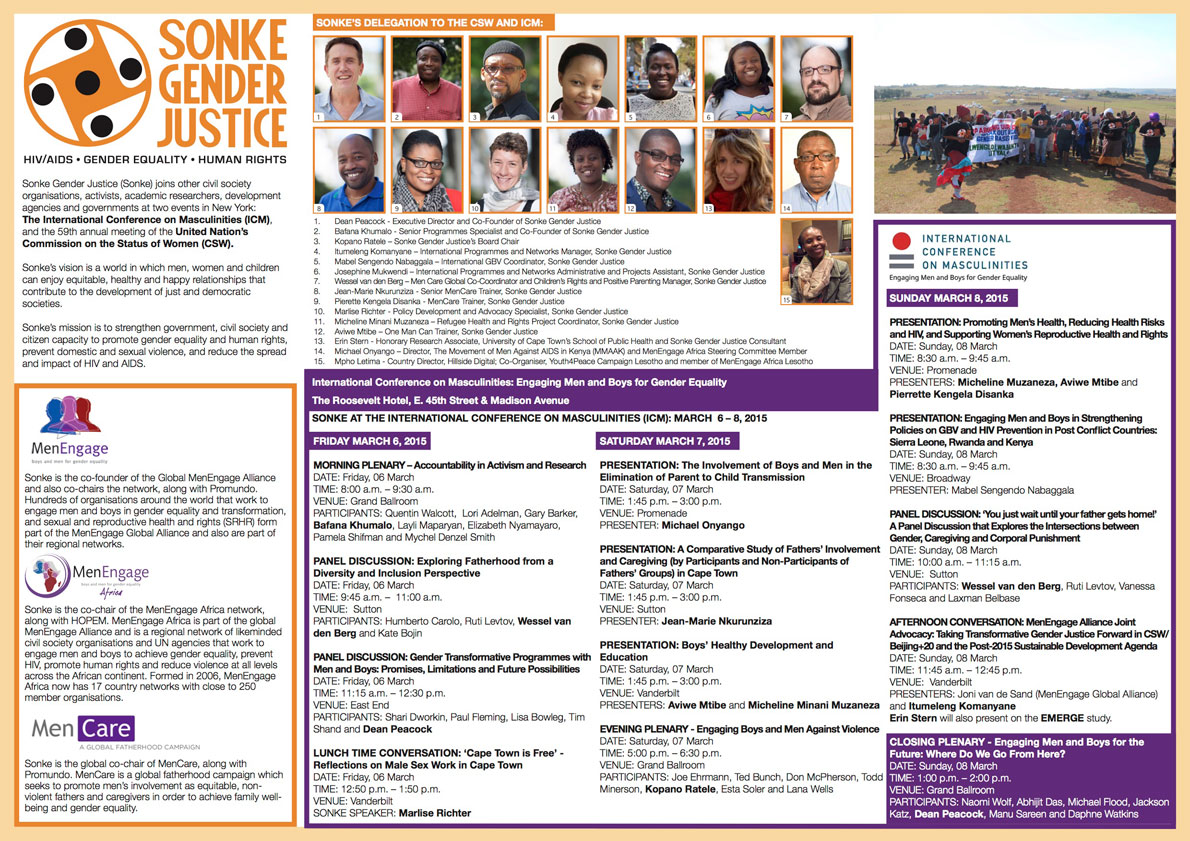 Sonke's Programme at the Commission on the Status of Women & the International Conference of Masculinities