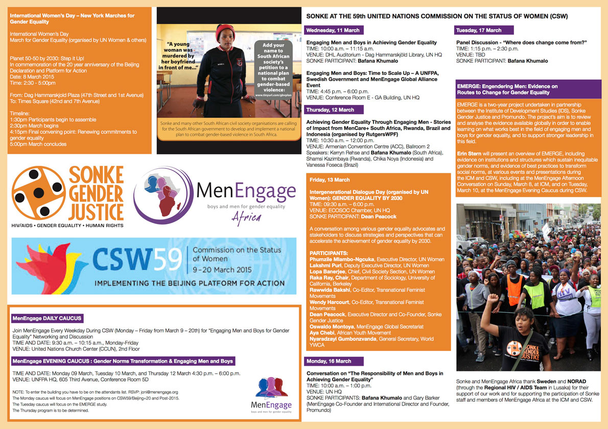 Sonke's Programme at the Commission on the Status of Women & the International Conference of Masculinities