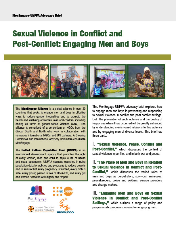 Sexual Violence in Conflict and Post Conflict: Engaging Men and Boys