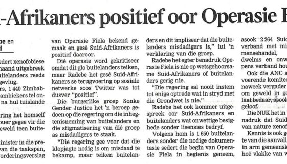 Sonke statement on Operation Fiela in Beeld