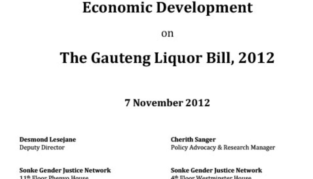 Sonke Submission on the Gauteng Liquor Bill 9 November 2012