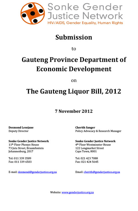 Sonke Submission on the Gauteng Liquor Bill 9 November 2012