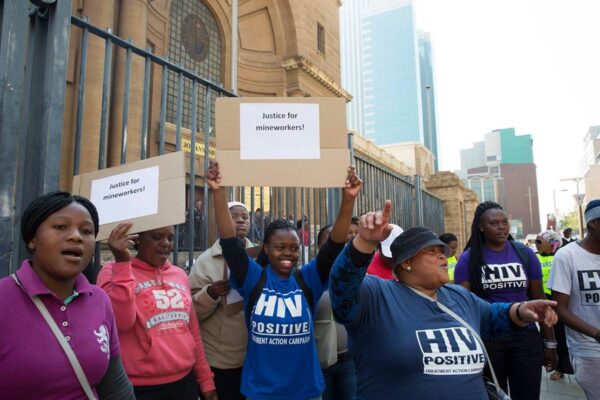 Activists at Sonke’s amici curiae application in case against SA gold mines