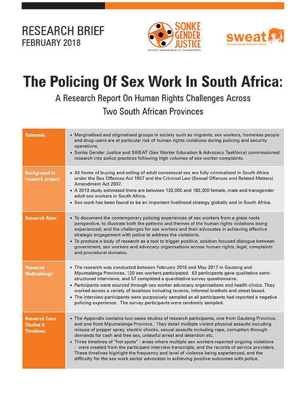 SWEAT Policing Sex Work SA Research Brief